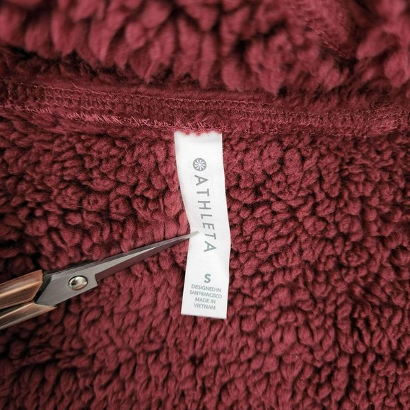 Athleta Solstice Hoodie Small Maple Red Reversible Sherpa Sweatshirt Thumb Holes - Picture 2 of 13